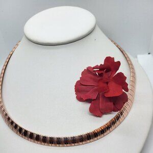 New, Stripe Textured Omega Chain Necklace in ION Platded RG Stainless Steel